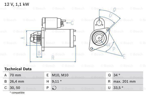 Startmotor / Starter MERCEDES-BENZ SLK (200 Kompressor,20..., Auto-onderdelen, Motor en Toebehoren, Nieuw, Ophalen of Verzenden