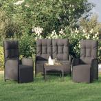 vidaXL 3-delige Tuinset met kussens poly rattan zwart, Verzenden, Nieuw, Rotan, Tuinset