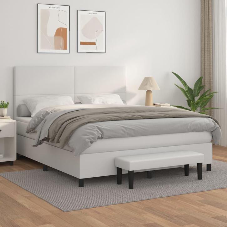 vidaXL Boxspring met matras kunstleer wit 160x200 cm, Huis en Inrichting, Slaapkamer | Bedden, 160 cm, 200 cm, Wit, Tweepersoons