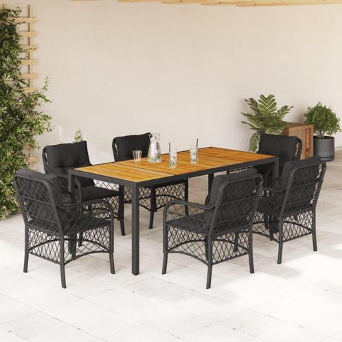 vidaXL 7-delige Tuinset met kussens poly rattan zwart, Tuin en Terras, Tuinsets en Loungesets, Tuinset, Nieuw, 6 zitplaatsen, Rotan