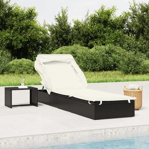 vidaXL Ligbed met inklapbaar dak 213x63x97 cm poly rattan, Tuin en Terras, Ligbedden, Nieuw, Verzenden