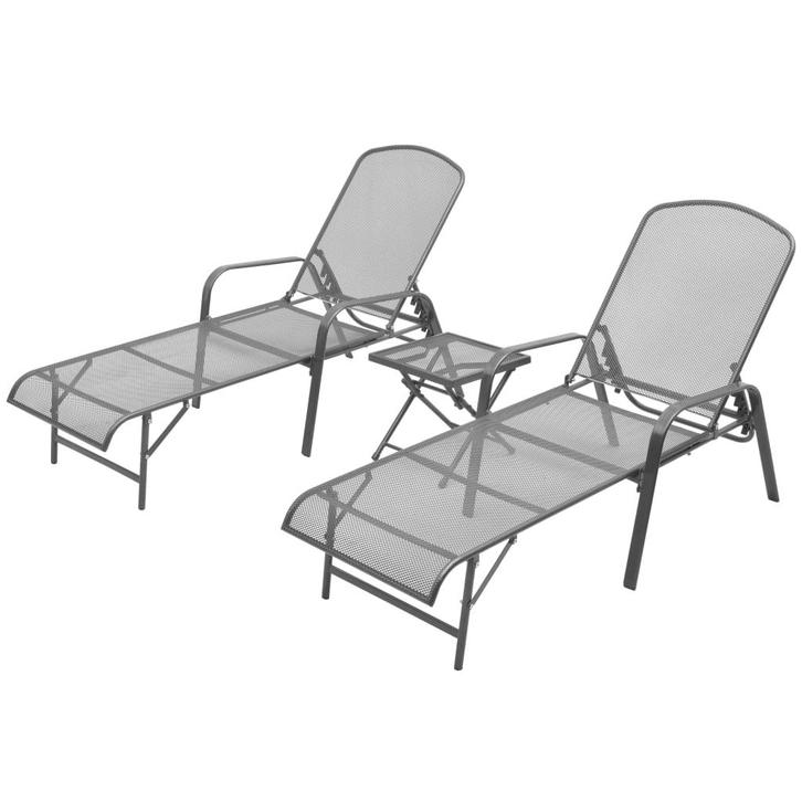 vidaXL Ligbedden 2 st met tafel staal antraciet, Tuin en Terras, Ligbedden, Nieuw, Verzenden