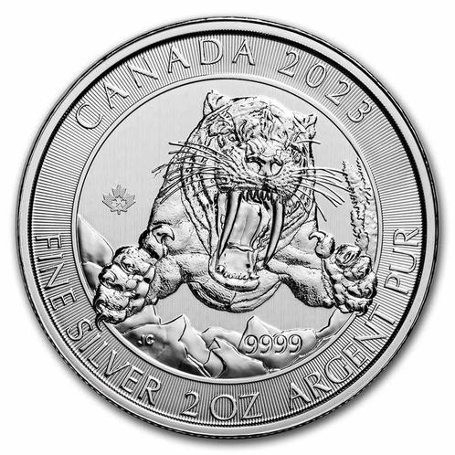 Canada - Ice Age Serie - Sabre Toothed Cat 2 oz 2023, Postzegels en Munten, Munten | Amerika, Noord-Amerika, Losse munt, Zilver