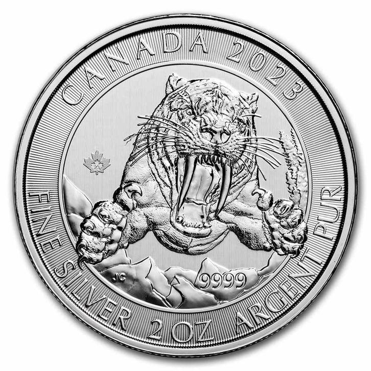 Canada - Ice Age Serie - Sabre Toothed Cat 2 oz 2023, Postzegels en Munten, Munten | Amerika, Noord-Amerika, Losse munt, Zilver
