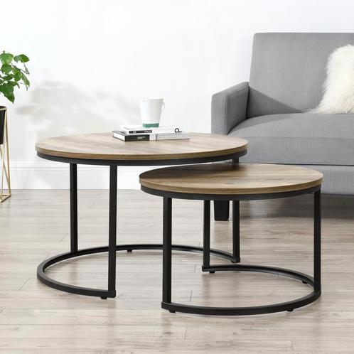 Salontafel Christchurch rond set van 2 houtkleurig donker en, Huis en Inrichting, Tafels | Salontafels, Nieuw, Verzenden