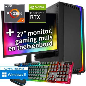 Ryzen 7 + RTX 4060 Game PC Set met Monitor Toetsenbord Muis, Computers en Software, Desktop Pc's