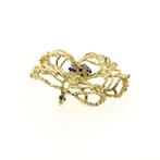 Gouden broche als bloem met emaille, Sieraden, Tassen en Uiterlijk, Broches, Gebruikt, Overige kleuren, Ophalen of Verzenden, Met edelsteen