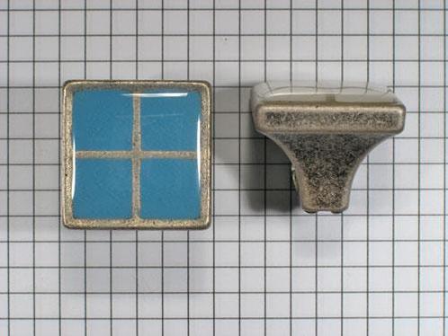 Knop vierkant 27 mm oud zilver + azuurblauw emaille, Doe-het-zelf en Verbouw, Hang- en Sluitwerk, Verzenden