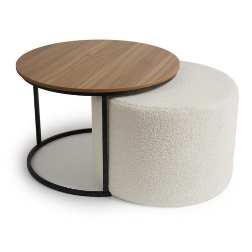 Bijzettafel en teddy poef - Set van 2 | Ø 52 en Ø 60 cm, Huis en Inrichting, Tafels | Bijzettafels, Nieuw, Verzenden