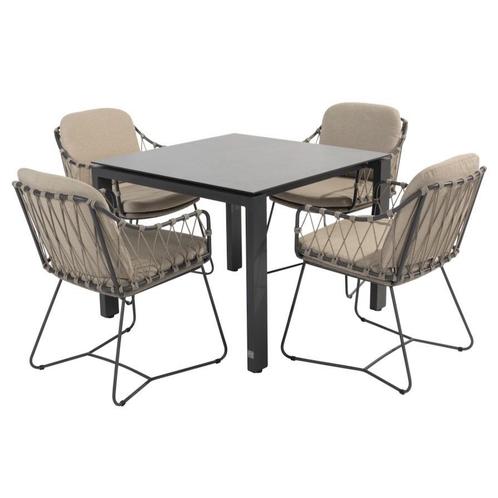 Goa Prego dining tuinset 95x95xH75 cm 5 delig HPL slate, Tuin en Terras, Tuinsets en Loungesets, Nieuw, Ophalen of Verzenden