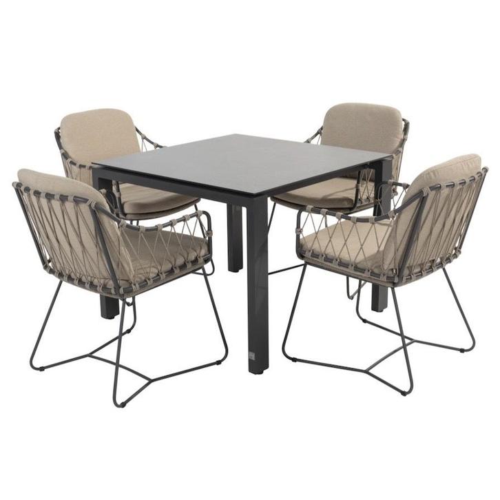 Goa Prego dining tuinset 95x95xH75 cm 5 delig HPL slate, Tuin en Terras, Tuinsets en Loungesets, Nieuw, Ophalen of Verzenden