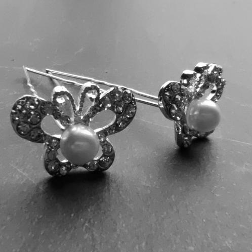 PaCaZa - Zilverkleurige Hairpins - Butterfly - Diamantjes..., Kleding | Dames, Trouwkleding en Trouwaccessoires, Nieuw, Ophalen of Verzenden