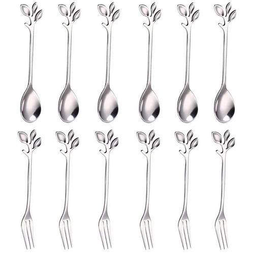 Fako Bijoux® - Dessert Bestek Blaadjes - Lepels & Vorkjes, Huis en Inrichting, Keuken | Bestek, Verzenden