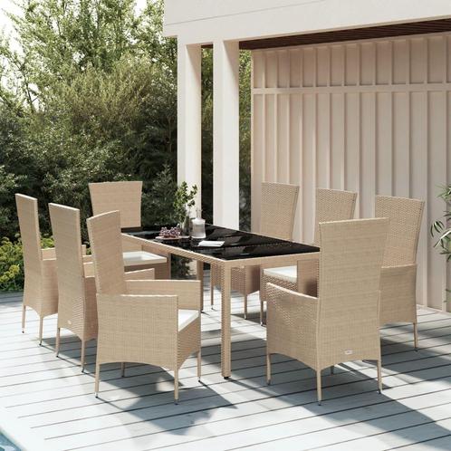 vidaXL 9-delige Tuinset met kussens poly rattan beige, Tuin en Terras, Tuinsets en Loungesets, Tuinset, Nieuw, 8 zitplaatsen, Rotan