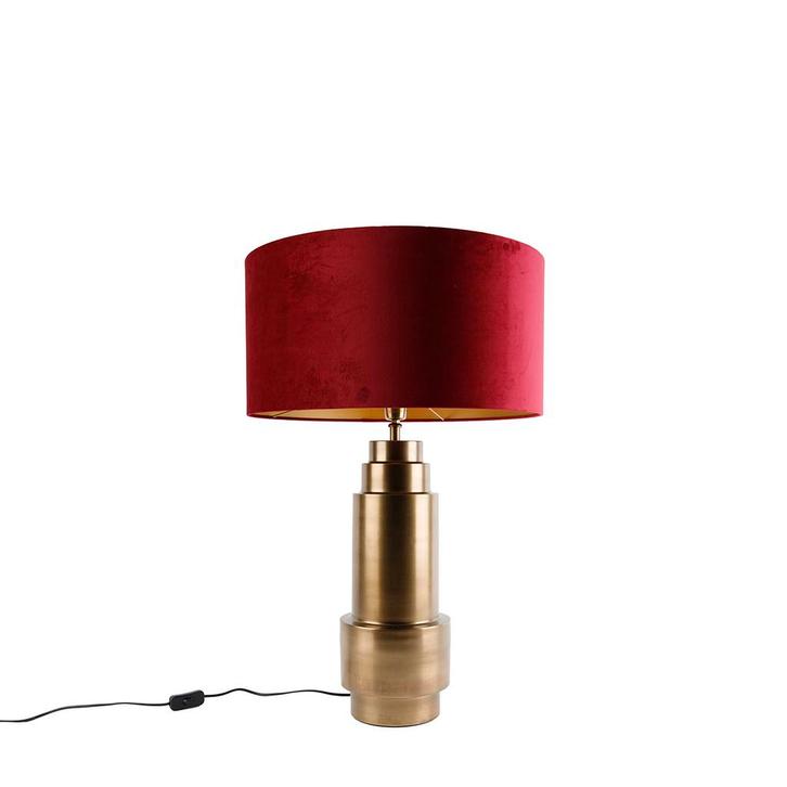 Tafellamp brons velours kap rood met goud 50 cm - Bruut, Huis en Inrichting, Lampen | Tafellampen, Nieuw, Overige materialen, 75 cm of meer