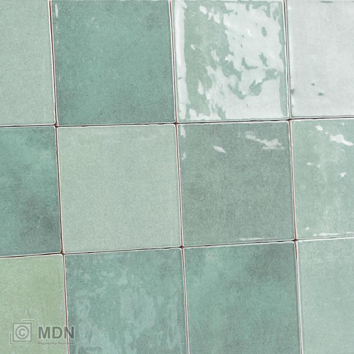 Zellige Verde 10x10 turquoise mix wandtegels, Doe-het-zelf en Verbouw, Tegels, Nieuw, Verzenden