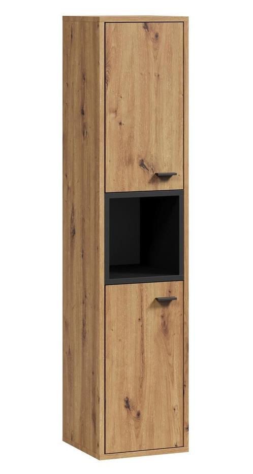 Badkamerkast Oliver 30 x 30 x 131 cm Eiken / Zwart Kolomkast, Huis en Inrichting, Badkamer | Badkamermeubels, Nieuw, (Half)hoge kast