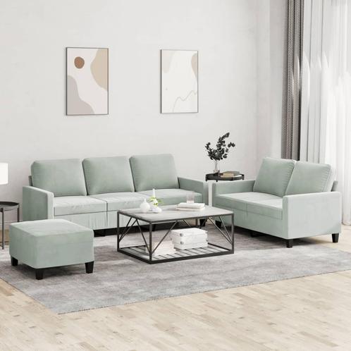 vidaXL 3-delige Loungeset met kussens fluweel lichtgrijs, Huis en Inrichting, Banken | Bankstellen, Nieuw, Stof, Vierpersoons of meer