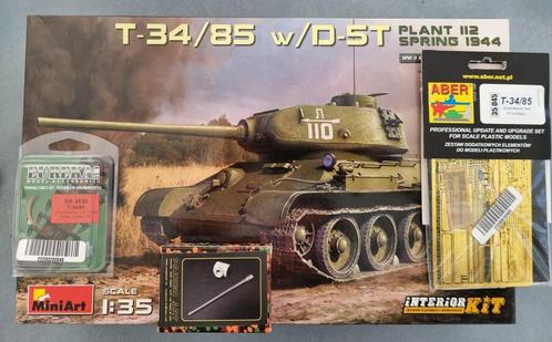 MiniArt 35290 T-34/85 w/D-5T. 1:35 + 3 UPGRADES!, Hobby en Vrije tijd, Modelbouw | Auto's en Voertuigen, Verzenden