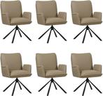 Set van 6 Taupe leren industriële draaibare eetkamerstoelen, Huis en Inrichting, Stoelen, Overige kleuren, Nieuw, Leer, Ophalen of Verzenden