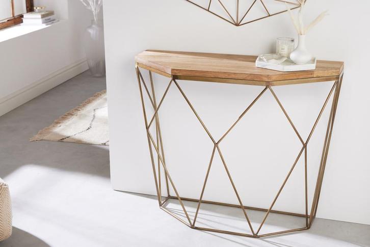Filigraan console DIAMOND 90cm mango messing massief hout, Huis en Inrichting, Tafels | Sidetables, Ophalen of Verzenden