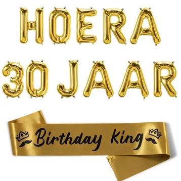 Hoera 30 Jaar folie ballonnen set met sjerp Birthday King beschikbaar voor biedingen
