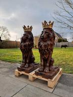 Beeld, Large Set Lions with Crown - 90,5 cm - Hars, Antiek en Kunst