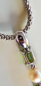 Halsketting - 18 karaat Witgoud Olivijn - Diamant, Nieuw