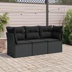 vidaXL 3-delige Loungeset met kussens poly rattan zwart, Verzenden, Nieuw, Rotan, Loungeset