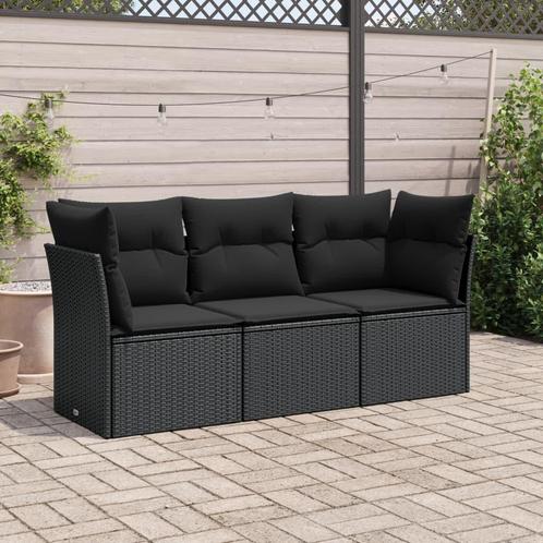 vidaXL 3-delige Loungeset met kussens poly rattan zwart, Tuin en Terras, Tuinsets en Loungesets, Loungeset, Nieuw, Rotan, Verzenden
