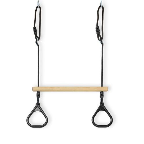 Houten Ringtrapeze met Kunststof Ringen zwart - BR touw, Kinderen en Baby's, Speelgoed | Buiten | Speeltoestellen, Nieuw, Ophalen of Verzenden