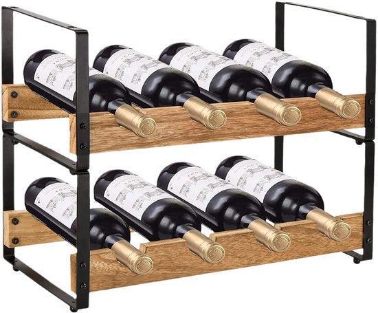 2dekans | Wijnrek Stapelbaar – Wijnfleshouder Metaal Hout –, Huis en Inrichting, Woonaccessoires | Wijnrekken, Zo goed als nieuw