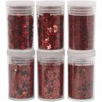 Bio Sparkles &amp; Sequins, rood, 6x7 ml/ 1 doos, Nieuw