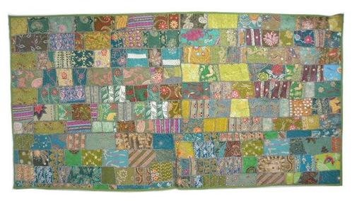 Wandtapijt Wandkleed Tafelkleed Patchwork Handgemaakt Groen, Antiek en Kunst, Antiek | Kleden en Textiel