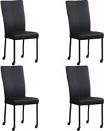 Set van 4 Leren eetkamerstoelen - met wieltjes - Echt leer,, Huis en Inrichting, Stoelen, Overige kleuren, Nieuw, Leer, Ophalen of Verzenden