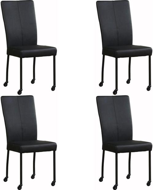 Set van 4 Leren eetkamerstoelen - met wieltjes - Echt leer,, Huis en Inrichting, Stoelen, Vier, Overige kleuren, Nieuw, Leer, Ophalen of Verzenden