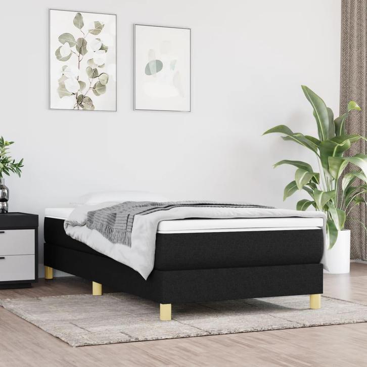 vidaXL Boxspring bed 90x200 cm stof zwart, Huis en Inrichting, Slaapkamer | Bedden, 90 cm, 200 cm, Zwart, Eenpersoons, Nieuw, Stof