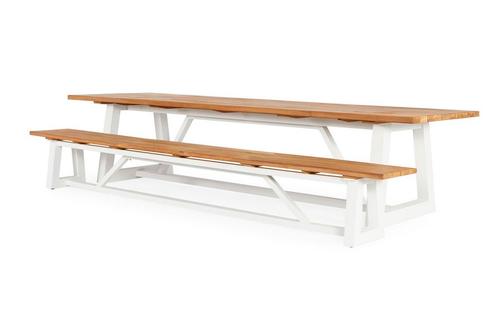 Suns Ovada tuintafel met bank 220 cm wit frame |, Tuin en Terras, Tuinsets en Loungesets, Ophalen of Verzenden
