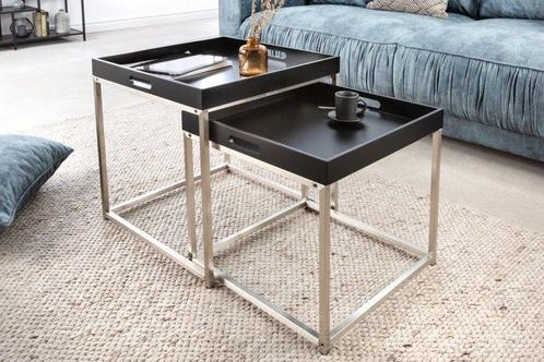 Moderne bijzettafel set van 2 ELEMENTS 50cm zwart stalen, Huis en Inrichting, Tafels | Sidetables, Ophalen of Verzenden