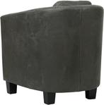 Donkergrijze leren landelijke kuipstoel - poot hout zwart -, Huis en Inrichting, Fauteuils, Klassiek, Nieuw, Ophalen of Verzenden