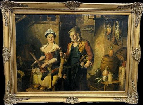 Europese school (XX) - Figura interno con cacciagione, Antiek en Kunst, Kunst | Schilderijen | Klassiek