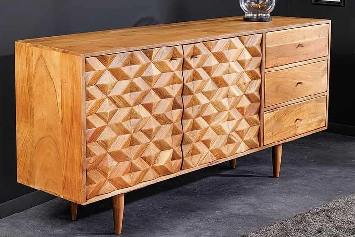 Massief houten dressoir ALPINE 145 cm natuurlijke acacia, Huis en Inrichting, Kasten | Dressoirs, Ophalen of Verzenden
