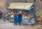 Ben Viegers (1886-1947) - Twee dames bij marktkraampje.