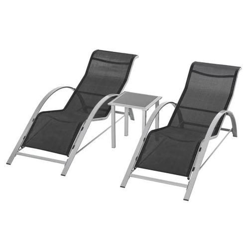 TRUUSK 3 St. Tuinmeubelset Met Bijzettafel Mesh Zwart 1, Tuin en Terras, Ligbedden, Nieuw, Verzenden