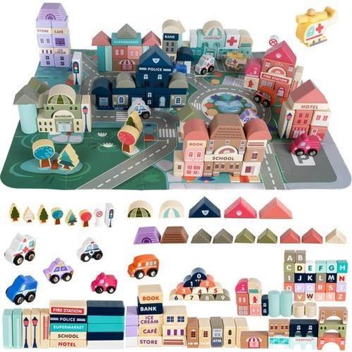 Houten blokken stad / speelgoed / 115 delig, Kinderen en Baby's, Speelgoed | Educatief en Creatief, Bouwen, Puzzelen, Ontdekken