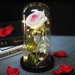 Kunst Roos in Glazen Stolp met Verlichting - Zijden Rozen, Verzenden, Nieuw