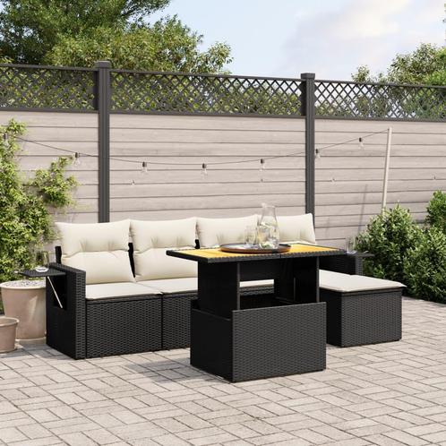 vidaXL 6-delige Loungeset met kussens poly rattan zwart, Tuin en Terras, Tuinsets en Loungesets, Loungeset, Nieuw, Rotan, Verzenden