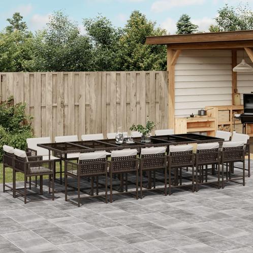 vidaXL 17-delige Tuinset met kussens poly rattan bruin, Tuin en Terras, Tuinsets en Loungesets, Tuinset, Nieuw, 6 zitplaatsen