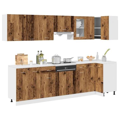 vidaXL 11-delige Keukenkastenset Lyon bewerkt hout oud, Huis en Inrichting, Keuken | Keukenelementen, Bruin, Nieuw, Verzenden