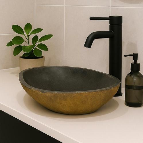 Wastafel | Wasbak | Natuursteen | Ovaal | 60-70x38-43cm, Doe-het-zelf en Verbouw, Sanitair, Nieuw, Steen, Wastafel, Verzenden